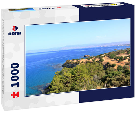 Looking across a campsite towards Latchi and Polis and the Troodos Mountains, Akamas Peninsula, Cyprus