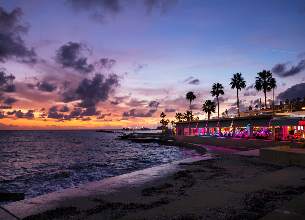 Panorama of Paphos at night, Cyprus