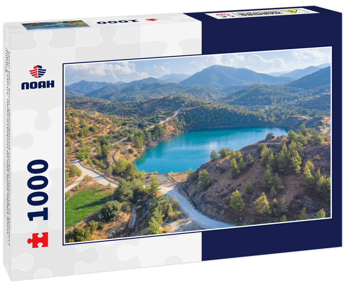 Mine lake from abandoned surface mining in Xyliatos area, Cyprus. Reforestation of old spoil heaps from mining