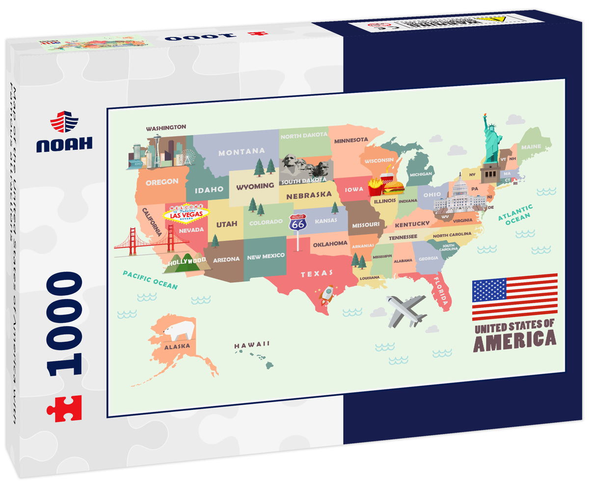 Map of the United States of America with Famous attractions