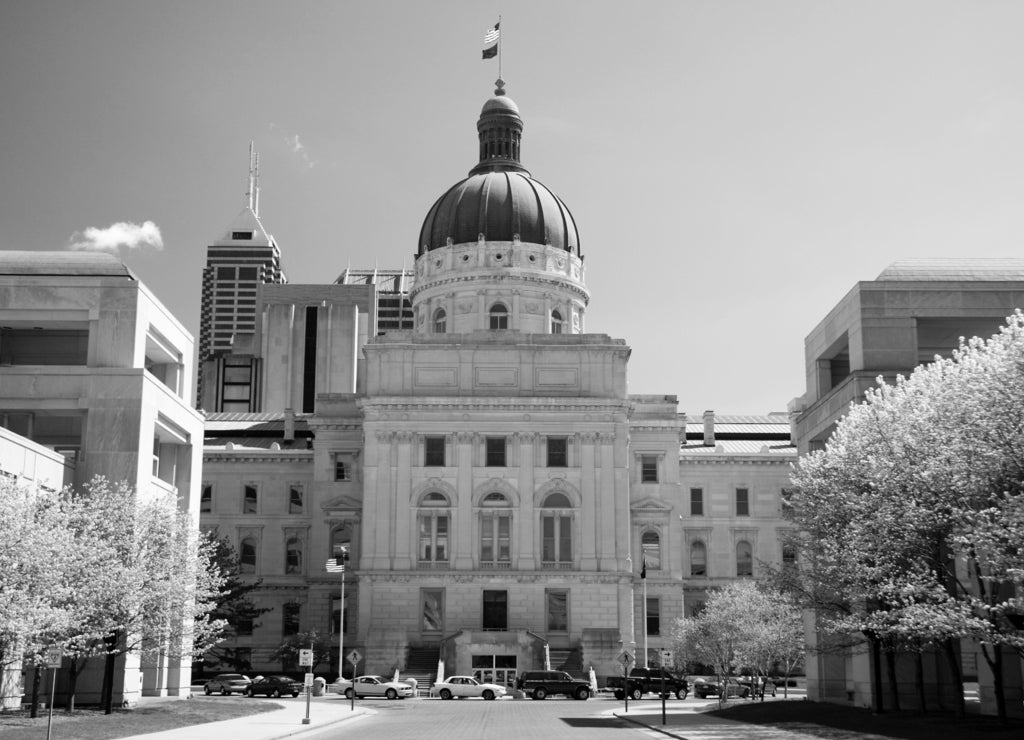 indiana capitol building in black white