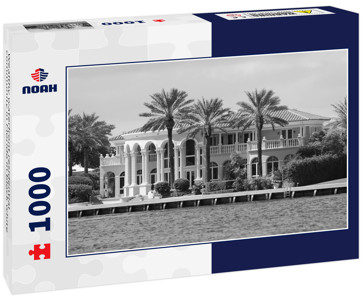 Wealthy waterfront residential community in Florida in black white
