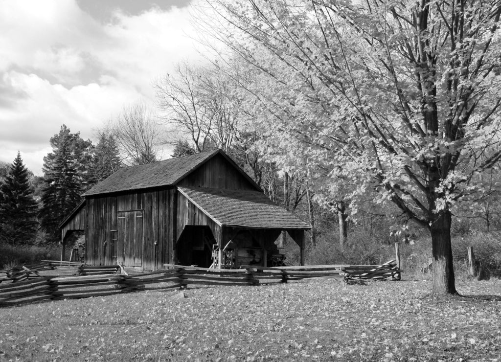 Historic Millbrook Village, New Jersey in black white