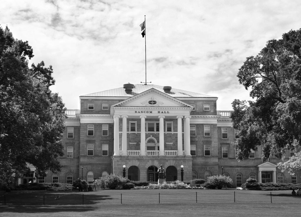 University of Wisconsin, Bascom Hall in black white