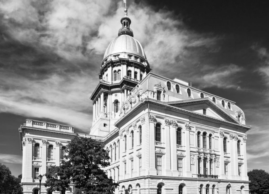 Springfield, Illinois - State Capitol in black white