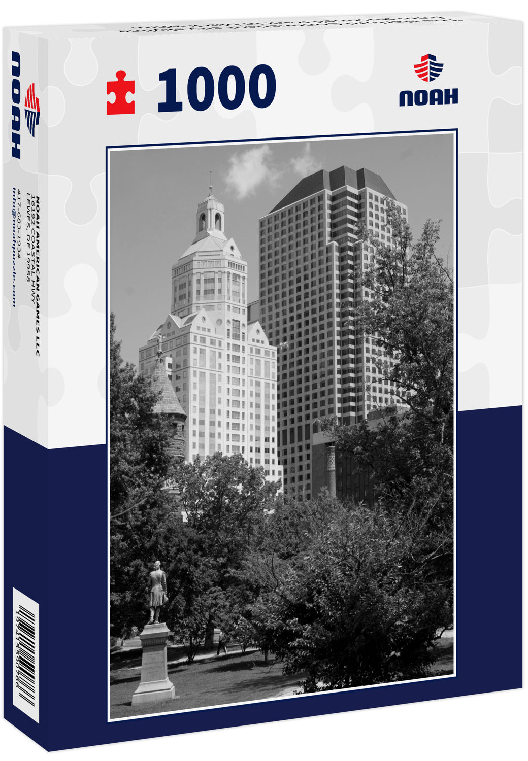 The Harford Connecticut city skyline from Bushnell Park in black white