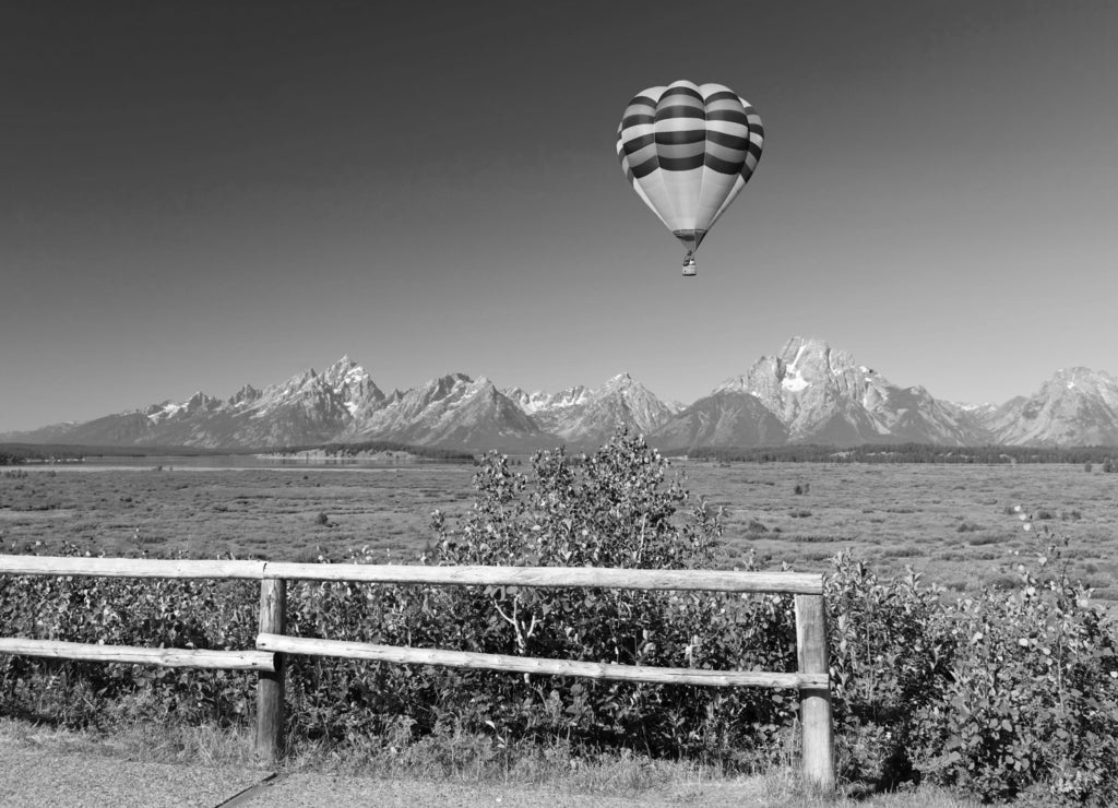 The Grand Teton National Park in Wyoming USA in black white