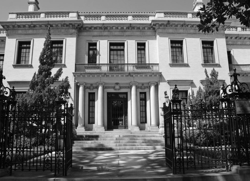 Historic Armstrong House in Savannah, Georgia in black white