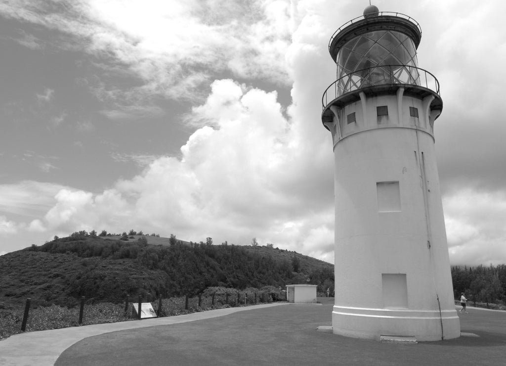 Kilauea Lighthouse II Hawaii in black white