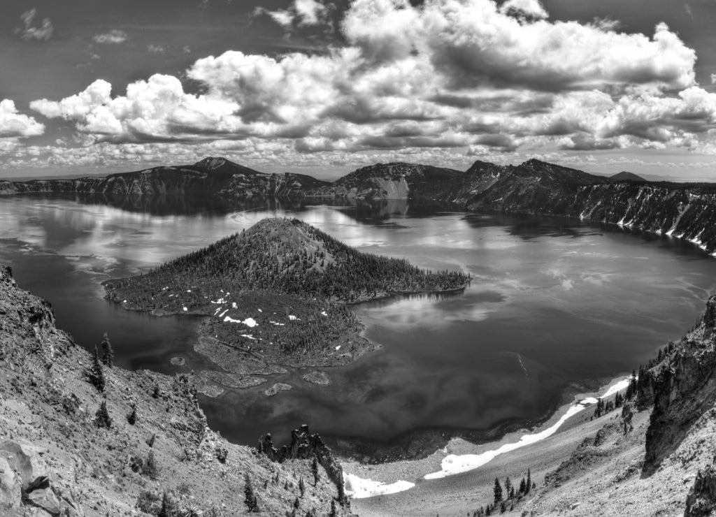 Crater Lake national park, Oregon in black white