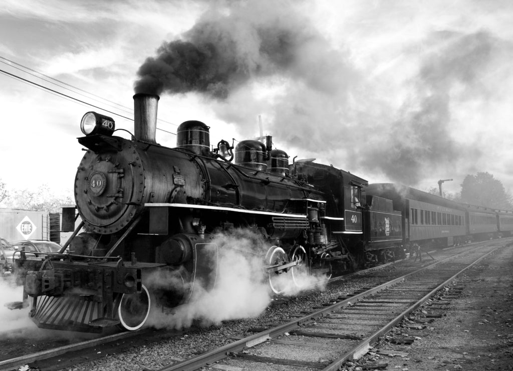 Essex Steam Train, Connecticut in black white