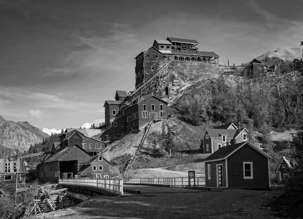 Kennicott Alaska, Wrangell - St. Elias National Park, Alaska, USA in black white