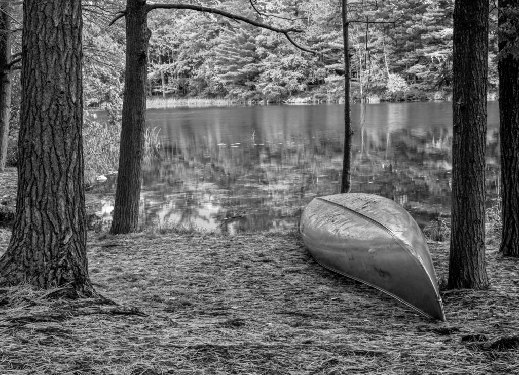 Canoe Ludington State Park. Ludington, Michigan in black white