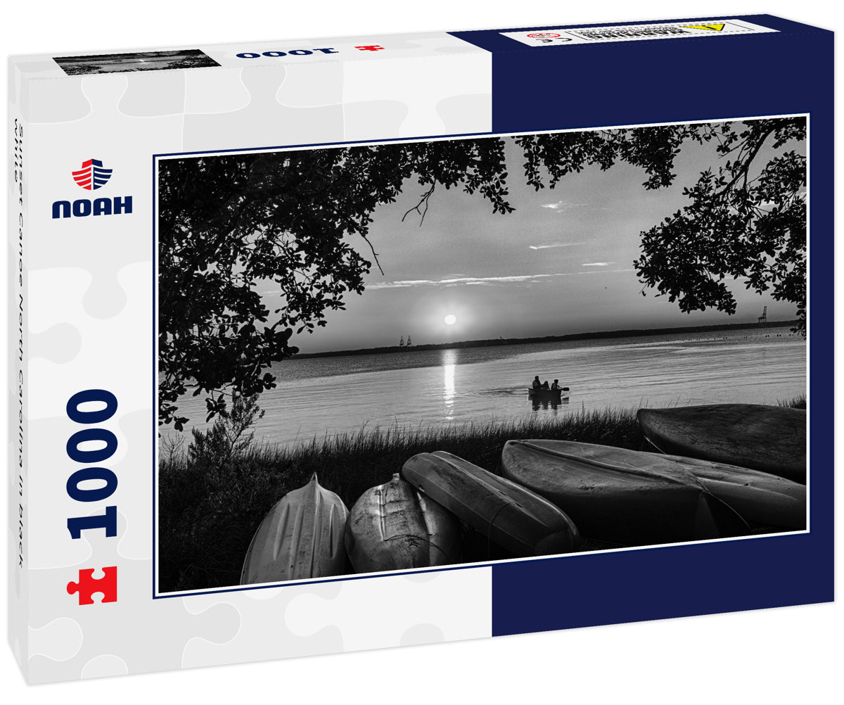 Sunset Canoe North Carolina in black white