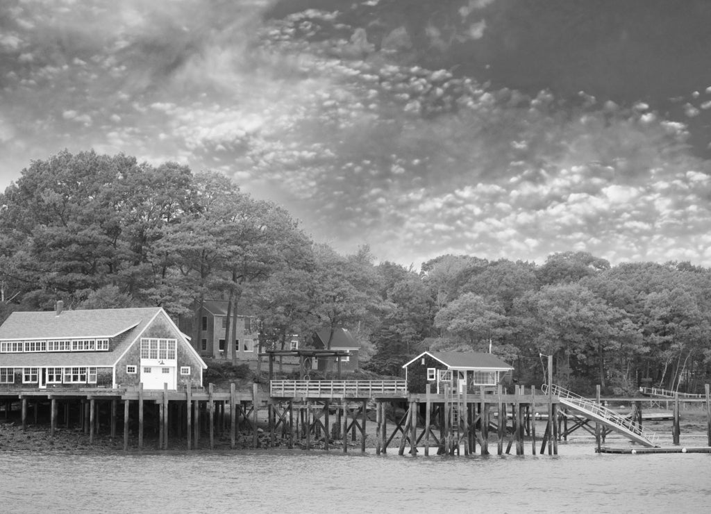 Homes in Portland Maine USA in black white