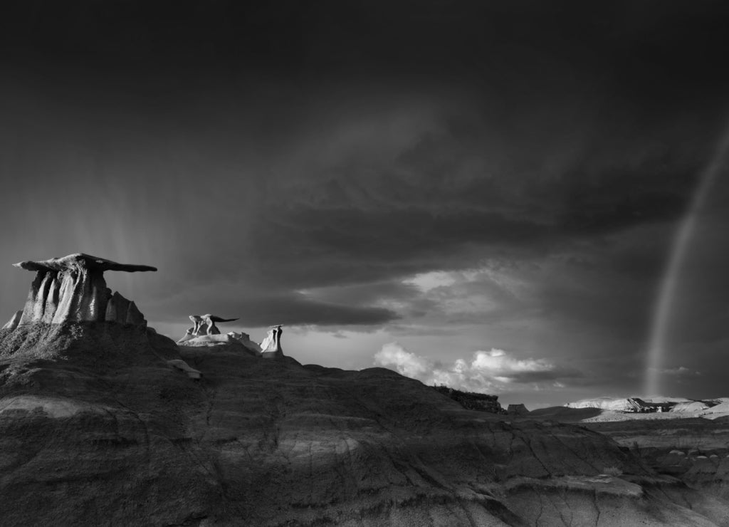 Bisti Badlands, New Mexico, USA in black white