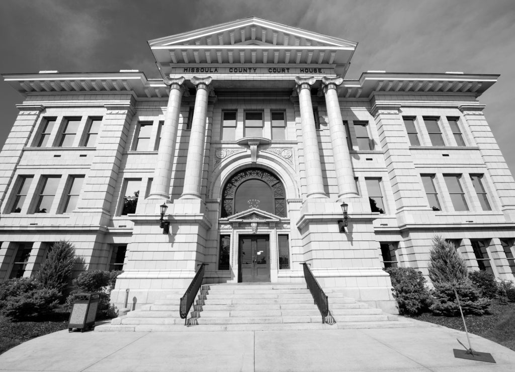 County Courthouse in Missoula, Montana in black white