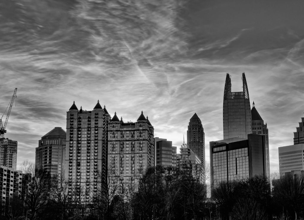 Downtown Atlanta sunset, Georgia USA in black white