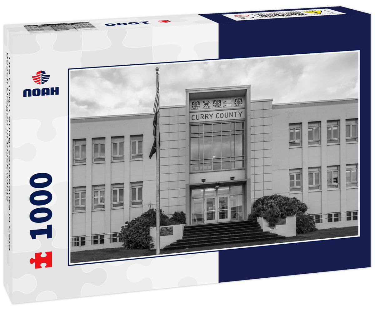 The Curry County courthouse in Gold Beach Oregon in black white