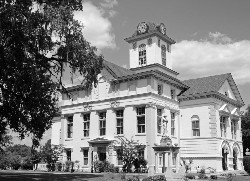 Brooks County Court house in Georgia in black white