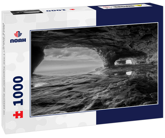 Sea Cave on Lake Superior at Sunset in black white