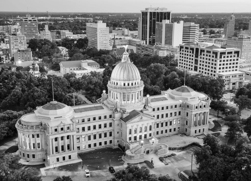 Jackson Mississippy Skyline in black white