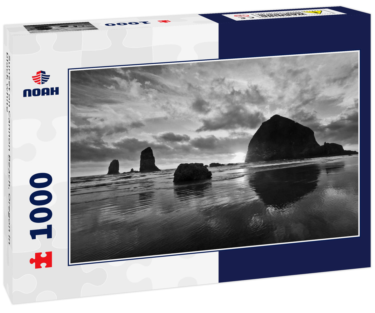 Sunset on Cannon Beach, Oregon in black white