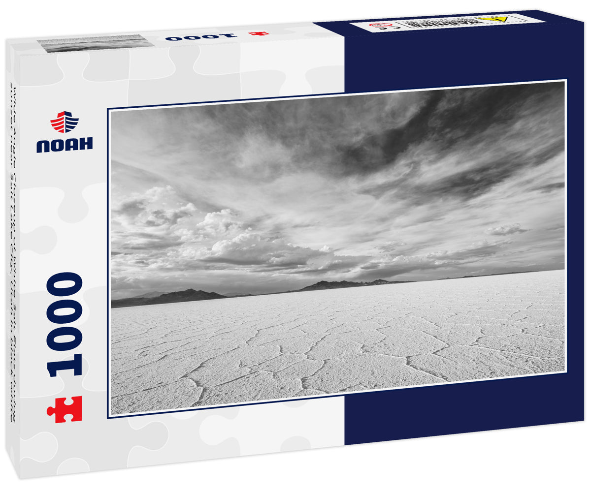 Wide Angle Closeup of White Salt Flats during sunset near Salt Lake City, Utah in black white