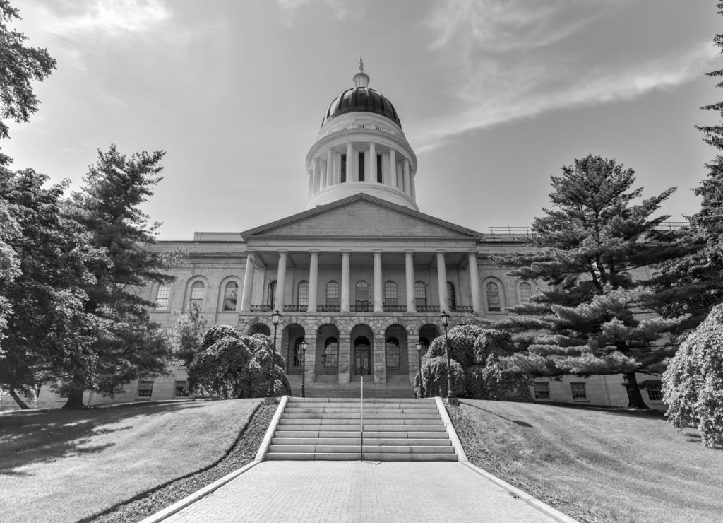 Maine State House in black white