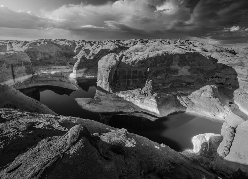 Reflection Canyon Lake Powell Utah in black white