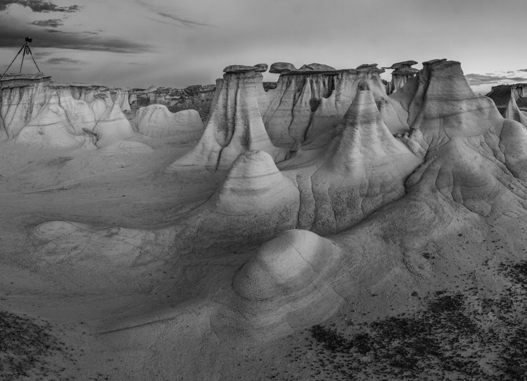 Bisti Badlands in New Mexico, USA in black white