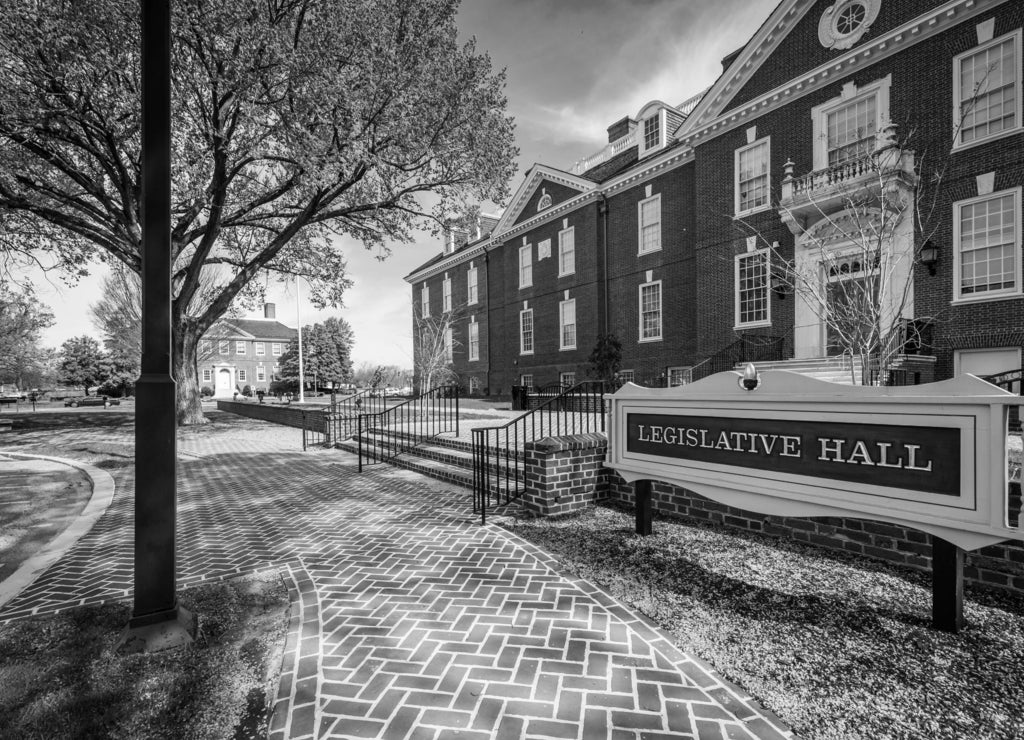 The Delaware State Capitol Building in Dover, Delaware in black white