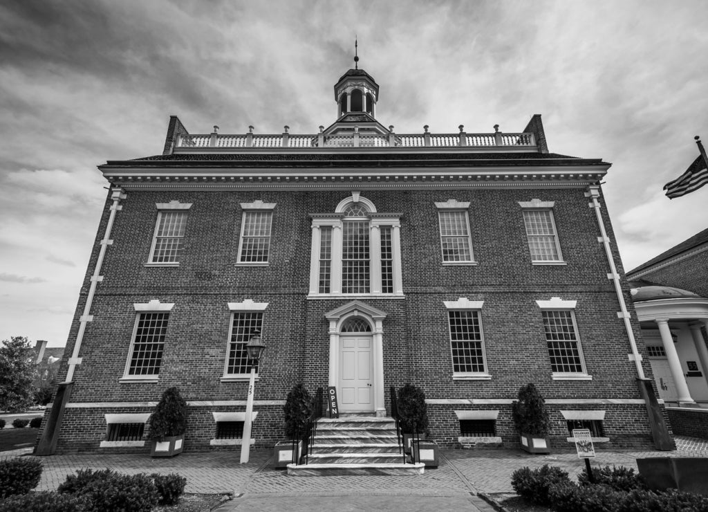 The Old State House in Dover, Delaware in black white