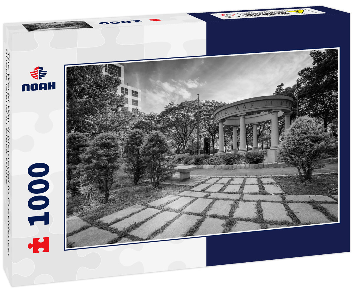 The World War II Memorial in Providence, Rhode Island in black white