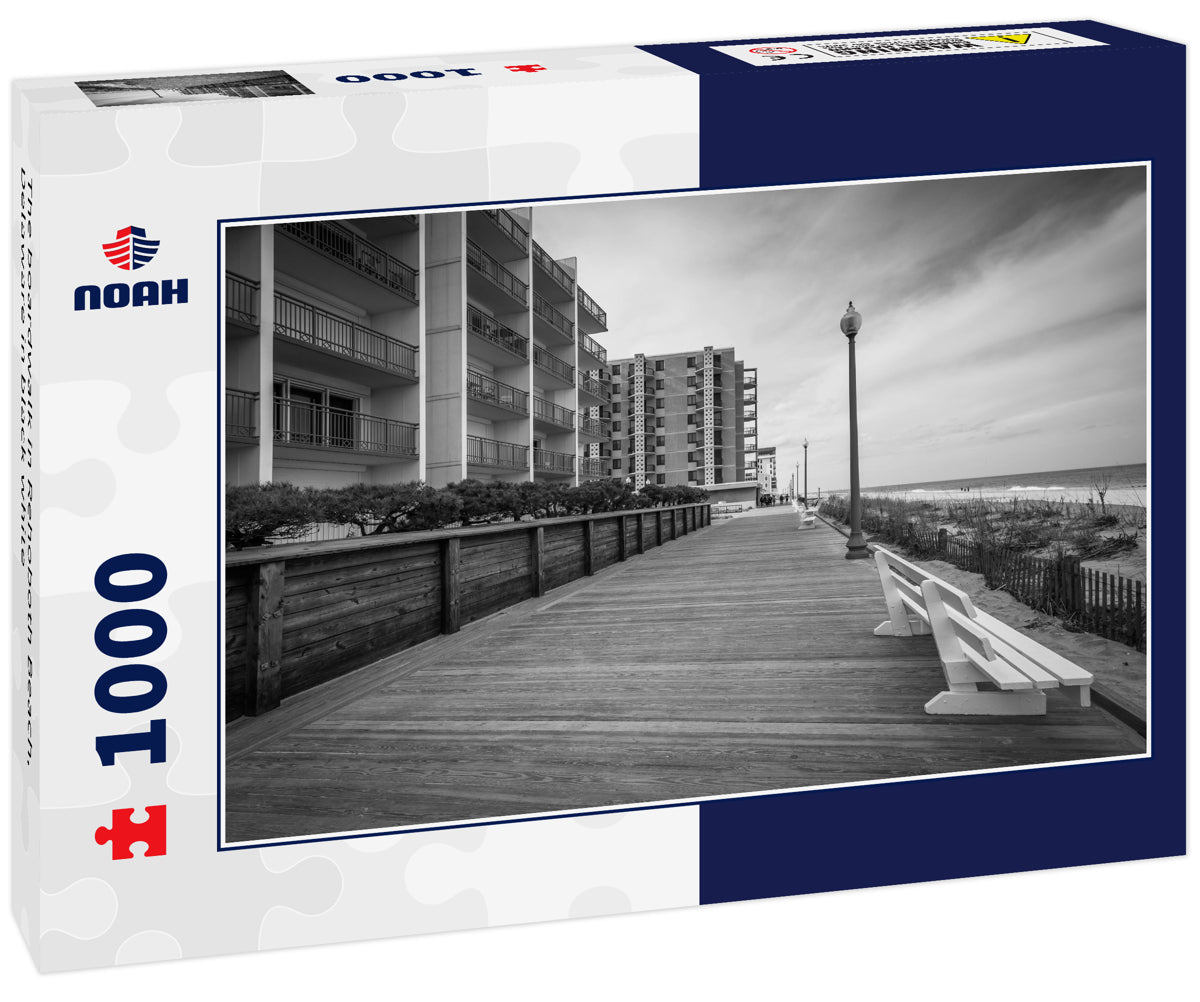 The boardwalk in Rehoboth Beach, Delaware in black white