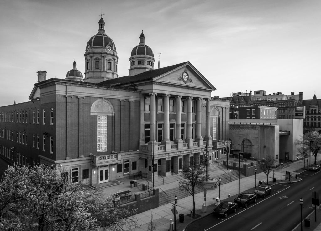 View of the York County Courthouse, in York, Pennsylvania in black white