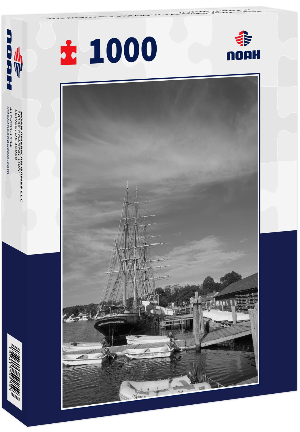 Historical Seaport in Mystic Connecticut in black white