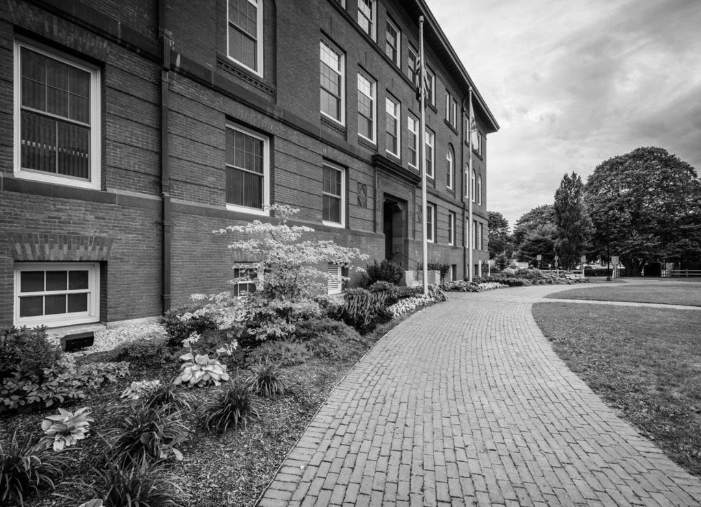 Barnstable Town Hall, in Hyannis, Cape Cod, Massachusetts in black white