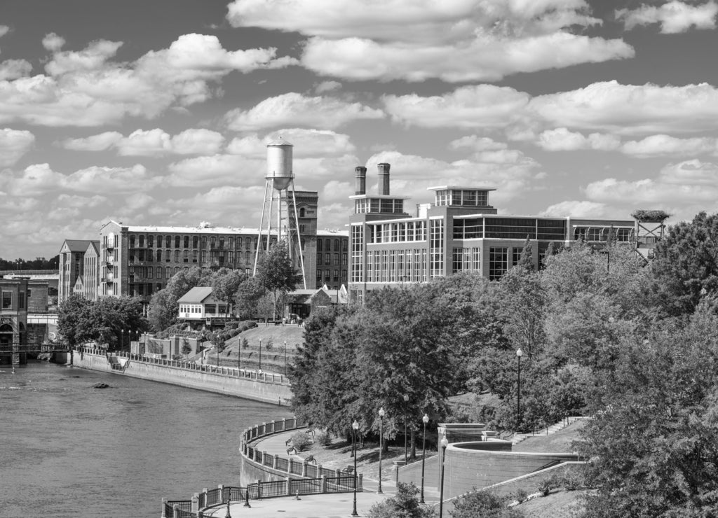 Columbus, Georgia, USA downtown skyline in black white