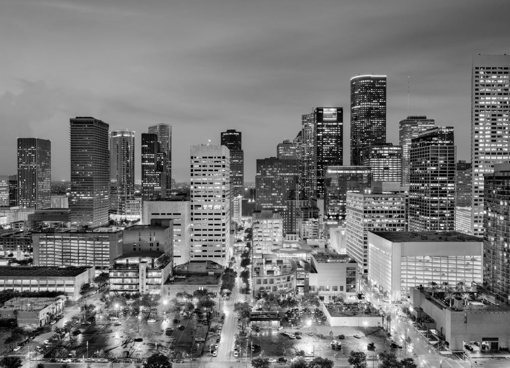 Houston, Texas Skyline in black white