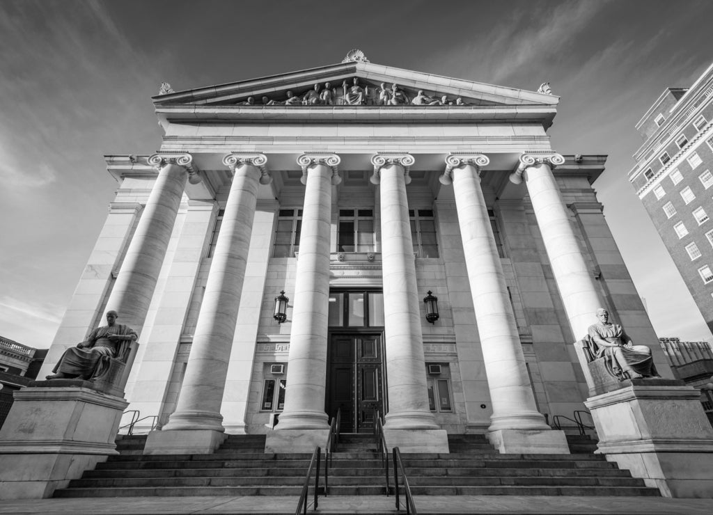 The exterior of the New Haven County Courthouse, Connecticut in black white