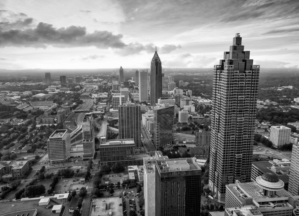 Skyline of downtown Atlanta, Georgia in black white