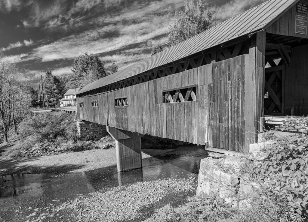 Beautiful covered bridge in Vermont, USA in black white