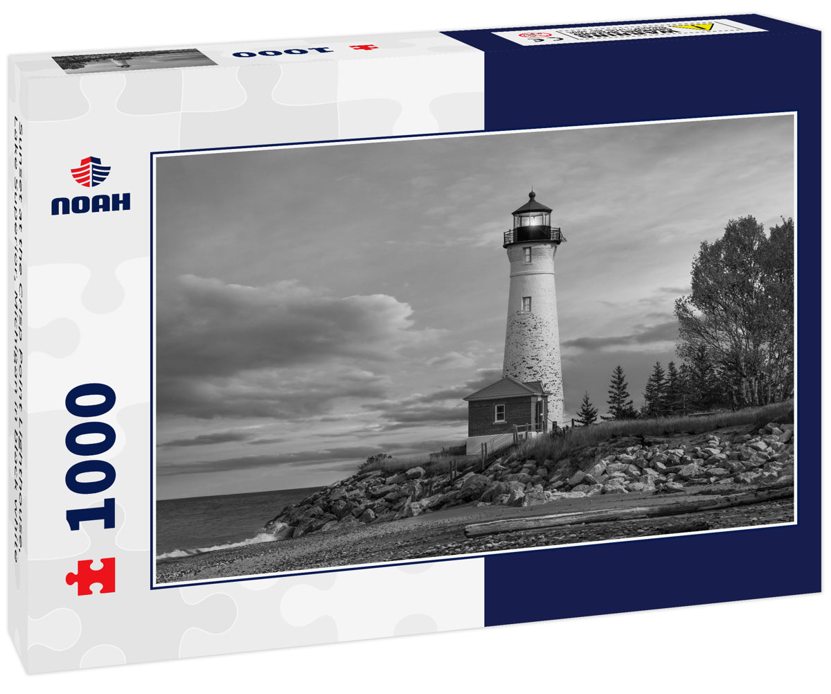 Sunset at the Crisp Point Lighthouse, Lake Superior, Michigan in black white