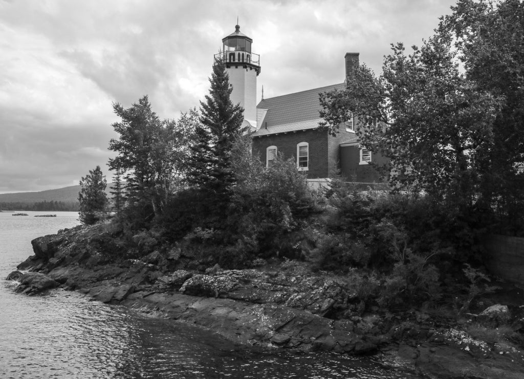 Eagle Harbor Lighthouse, Upper Peninsula, Michigan in black white