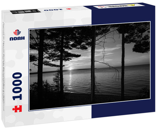 Sunset at Miners Beach, Pictured Rocks National Lakeshore, Munising, Michigan in black white