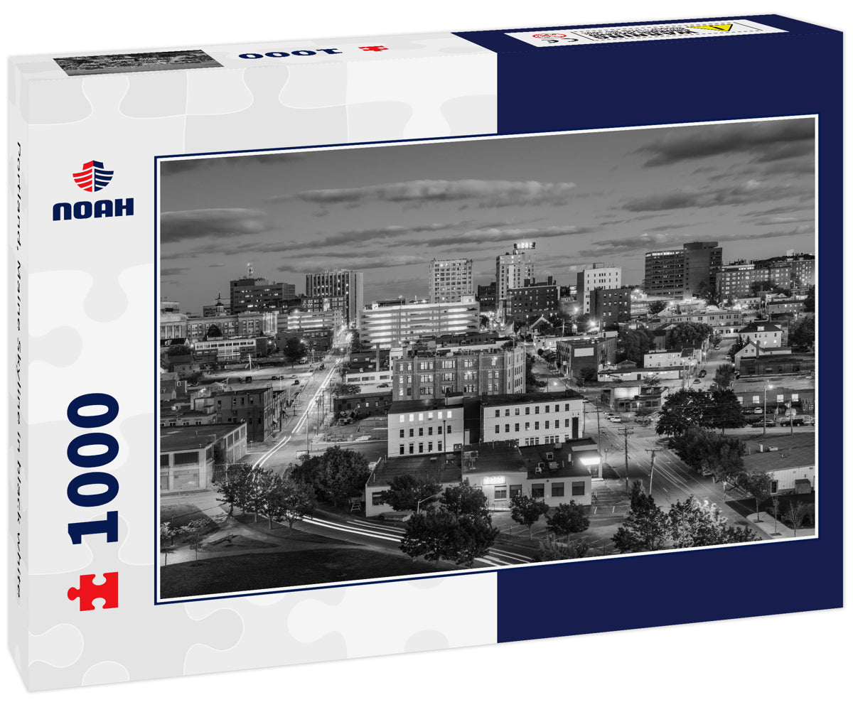 Portland, Maine Skyline in black white