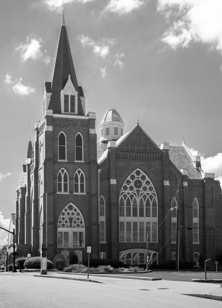 Church Building Tyler Texas 206 in black white