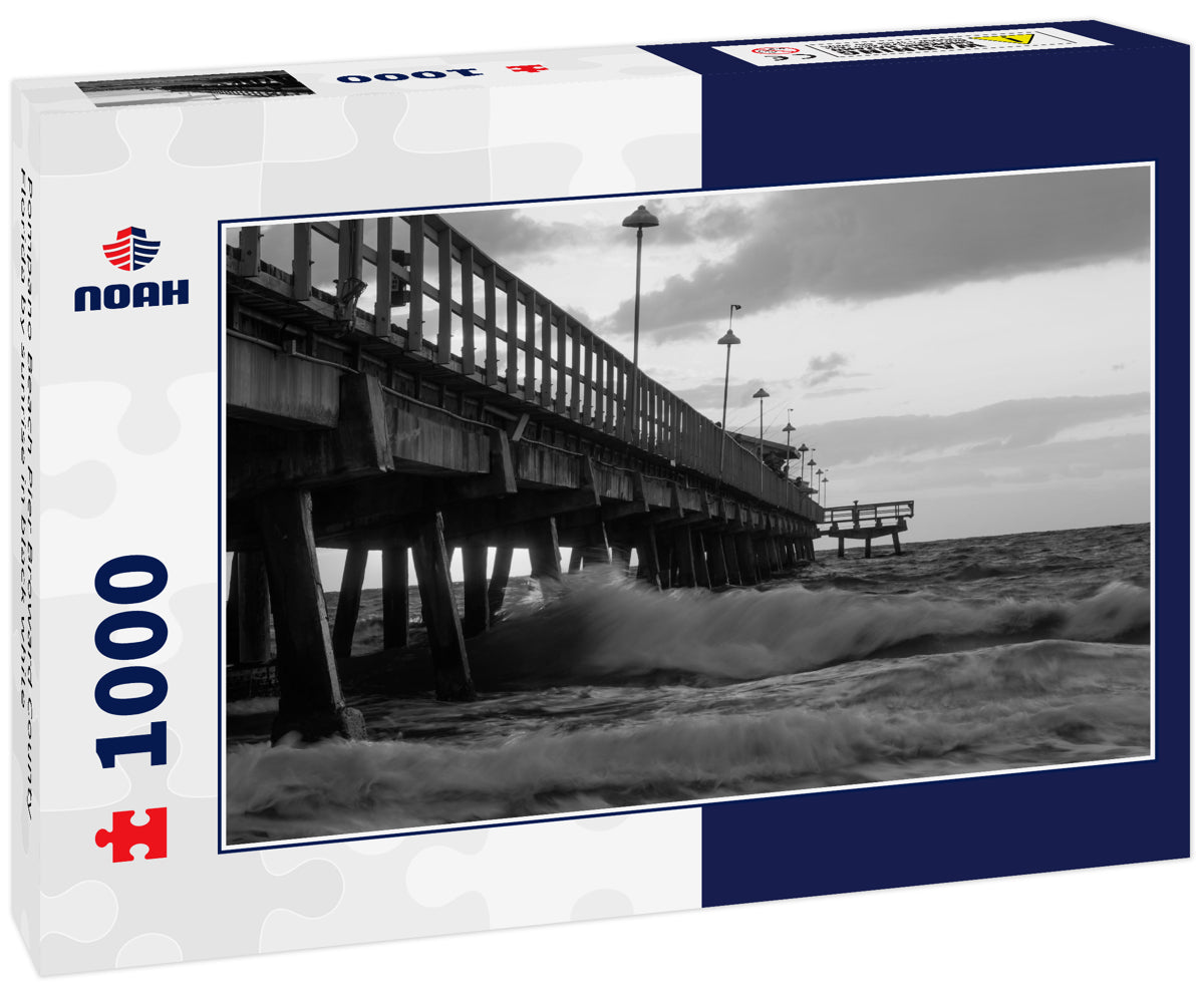 Pompano Beach Pier Broward County Florida by sunrise in black white