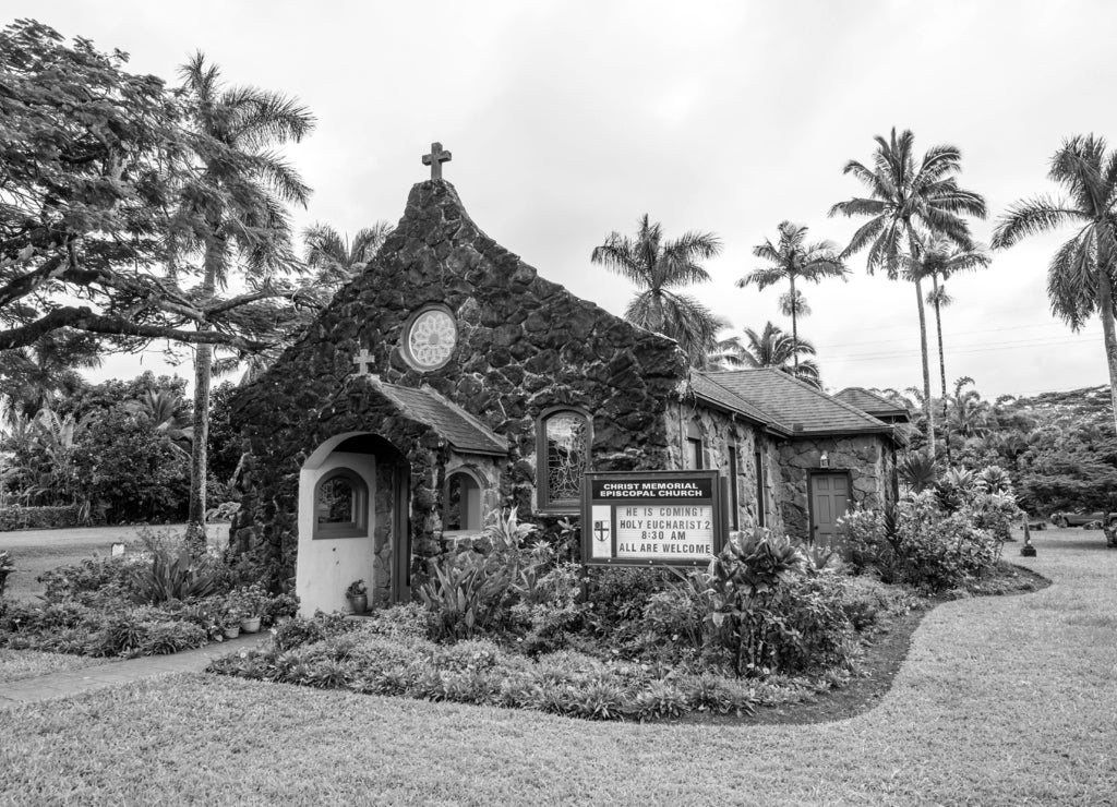 The Episcopal Church, Kauai, Hawaii in black white